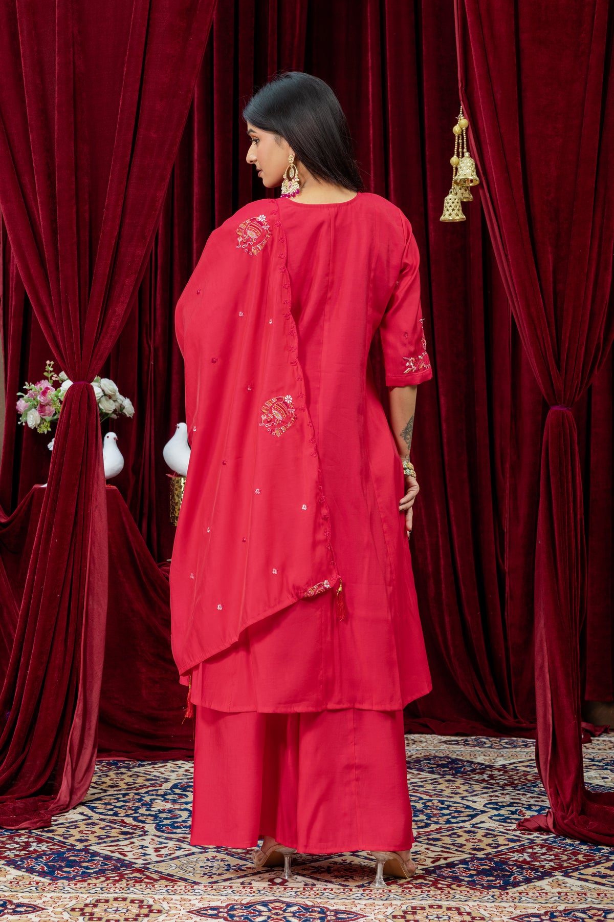 Rani Pink Embroidered Punjabi Suit Set with Dupatta