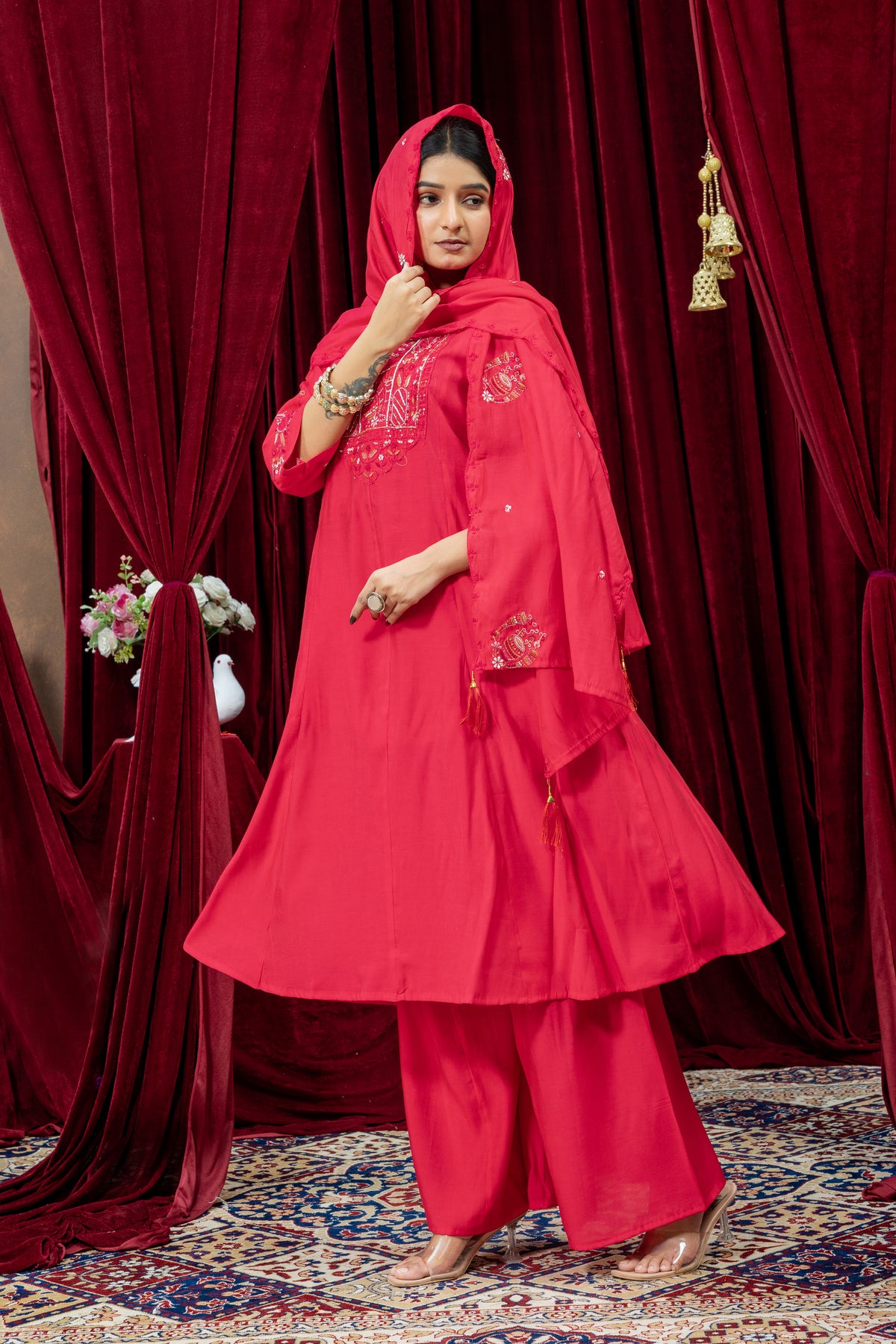 Rani Pink Embroidered Punjabi Suit Set with Dupatta