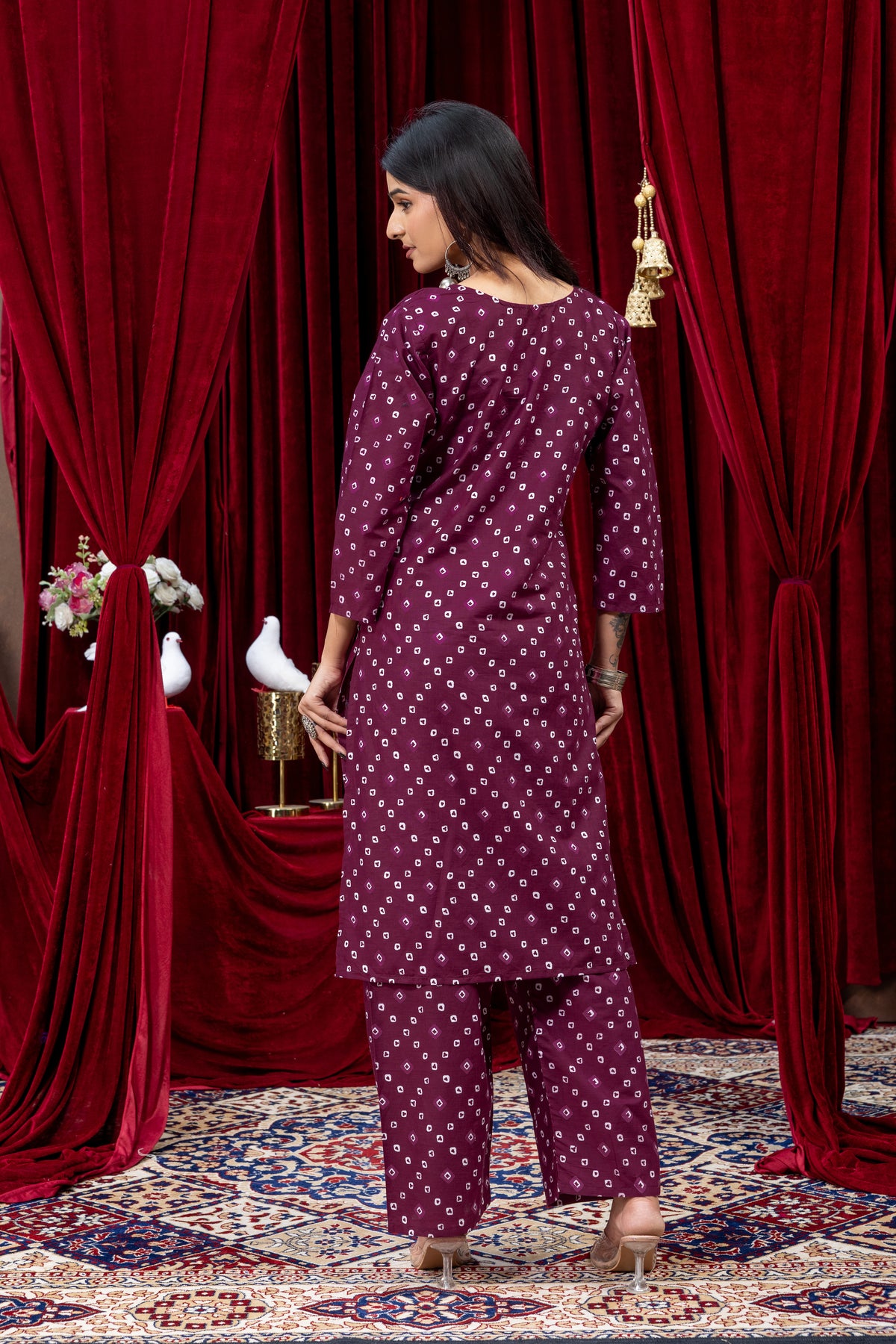 Women’s Wine Purple Printed Kurta Palazzo Set