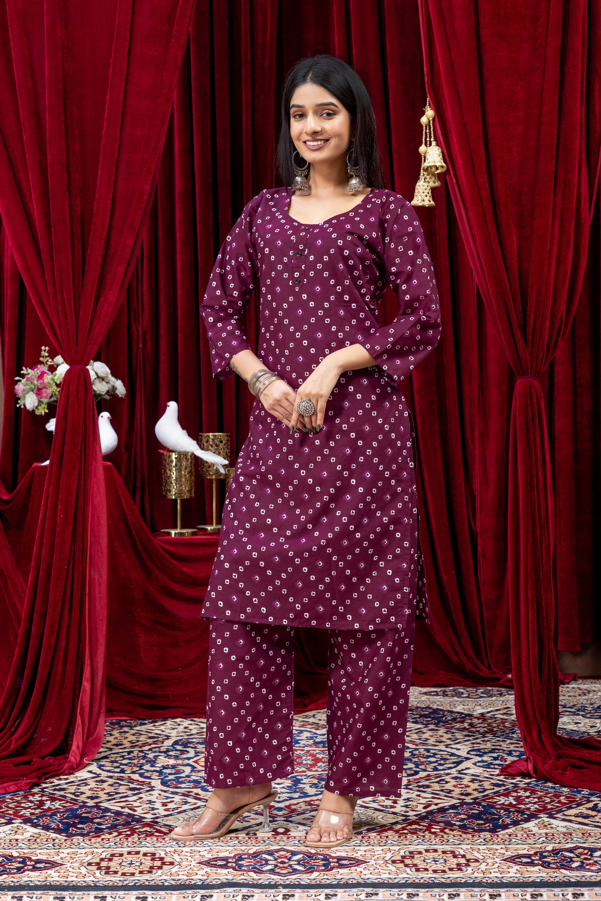 Women’s Wine Purple Printed Kurta Palazzo Set