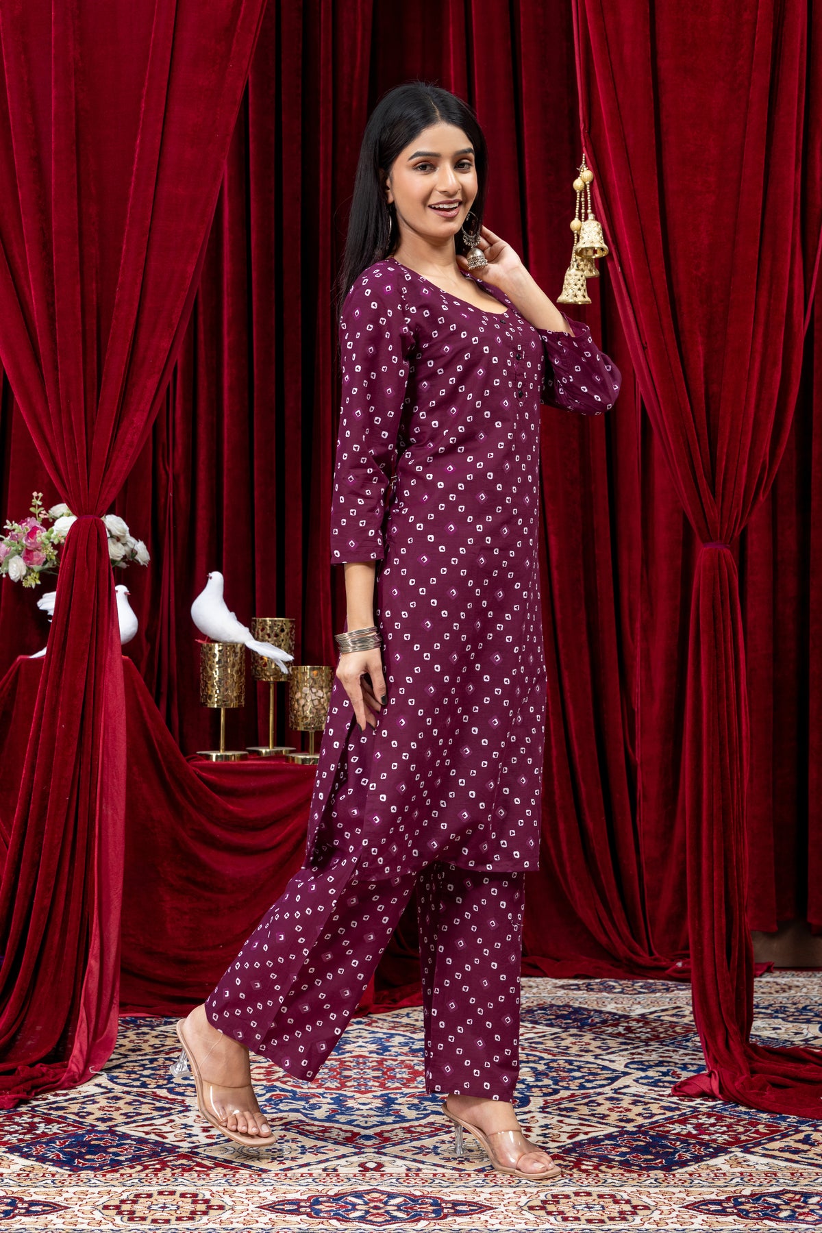 Women’s Wine Purple Printed Kurta Palazzo Set