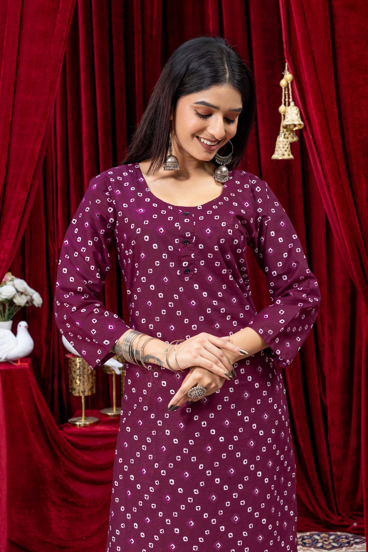 Women’s Wine Purple Printed Kurta Palazzo Set