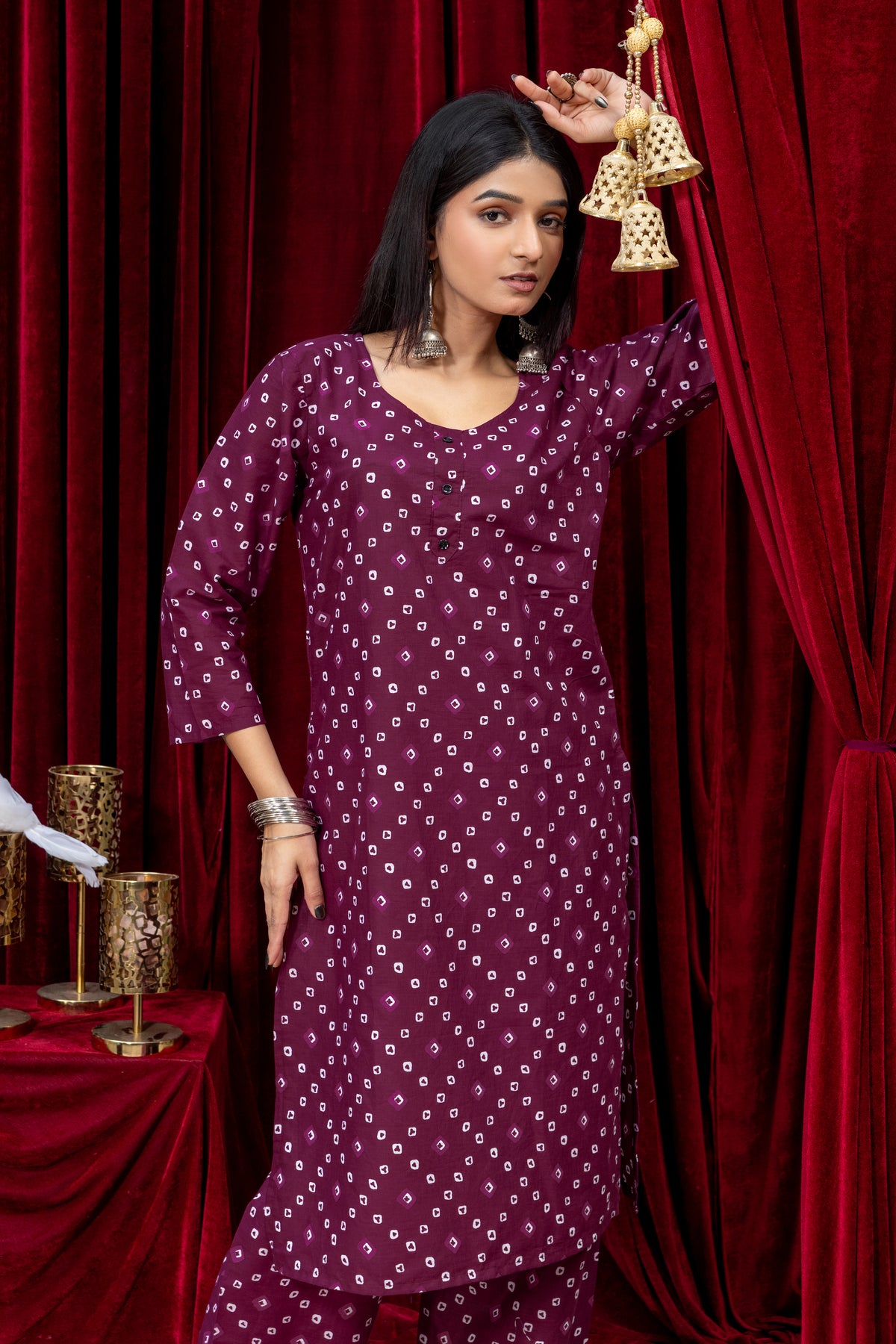 Women’s Wine Purple Printed Kurta Palazzo Set