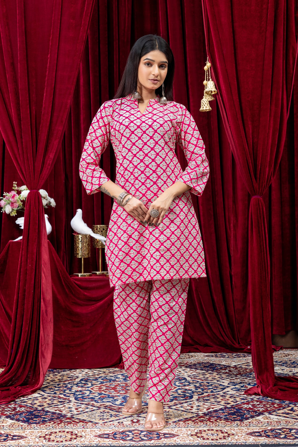 Pink Printed Kurta Pant Set