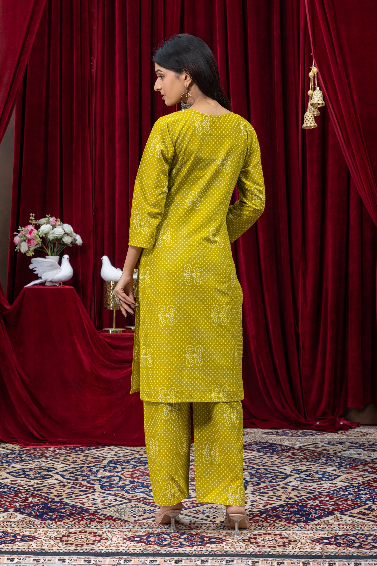 Mustard Yellow Printed Kurta Palazzo Set