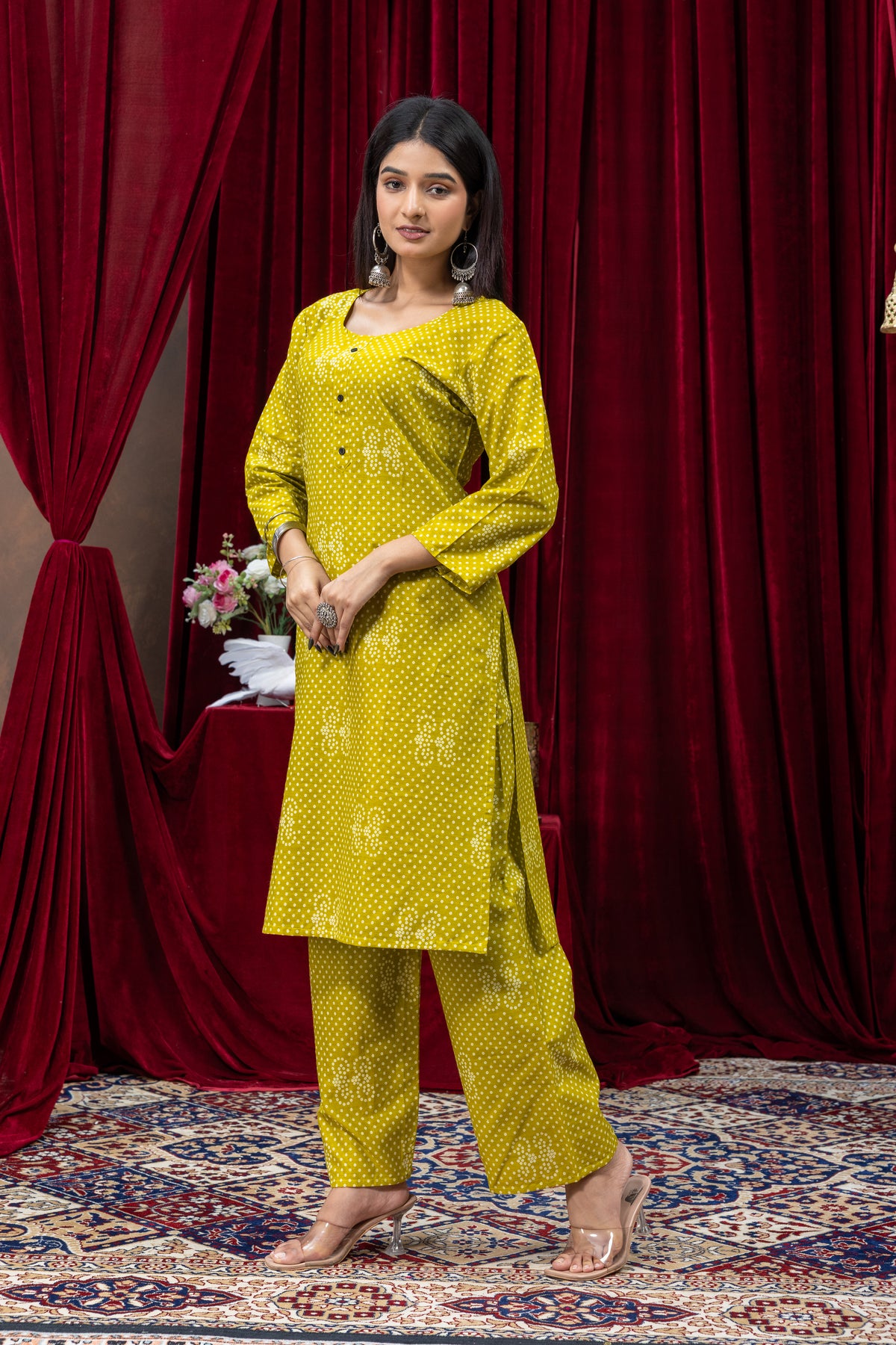 Mustard Yellow Printed Kurta Palazzo Set
