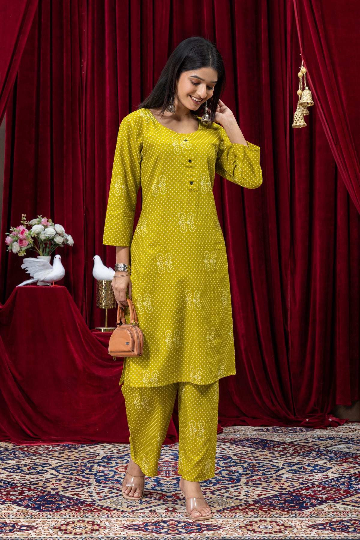 Mustard Yellow Printed Kurta Palazzo Set
