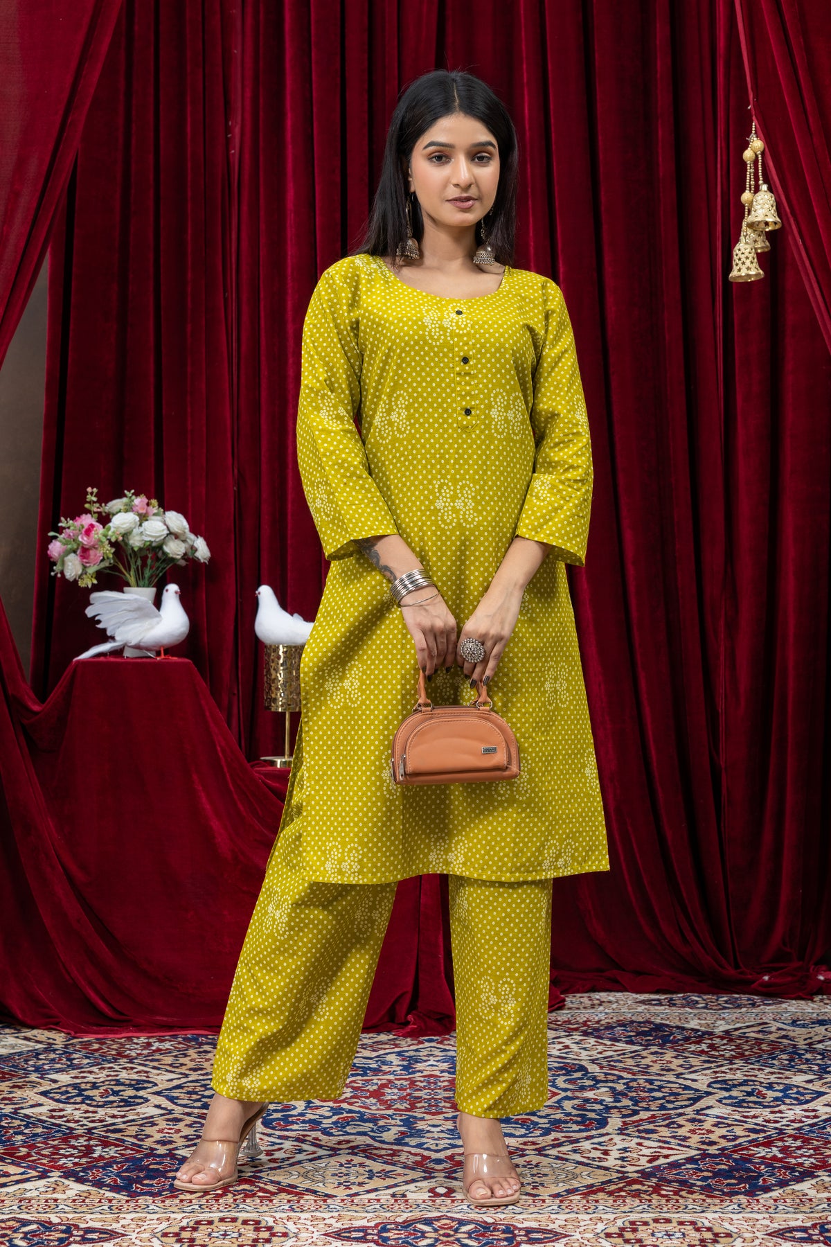 Mustard Yellow Printed Kurta Palazzo Set