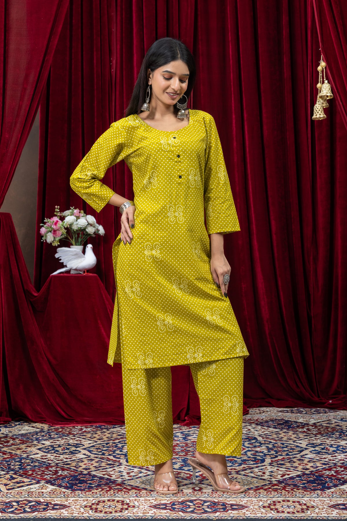 Mustard Yellow Printed Kurta Palazzo Set
