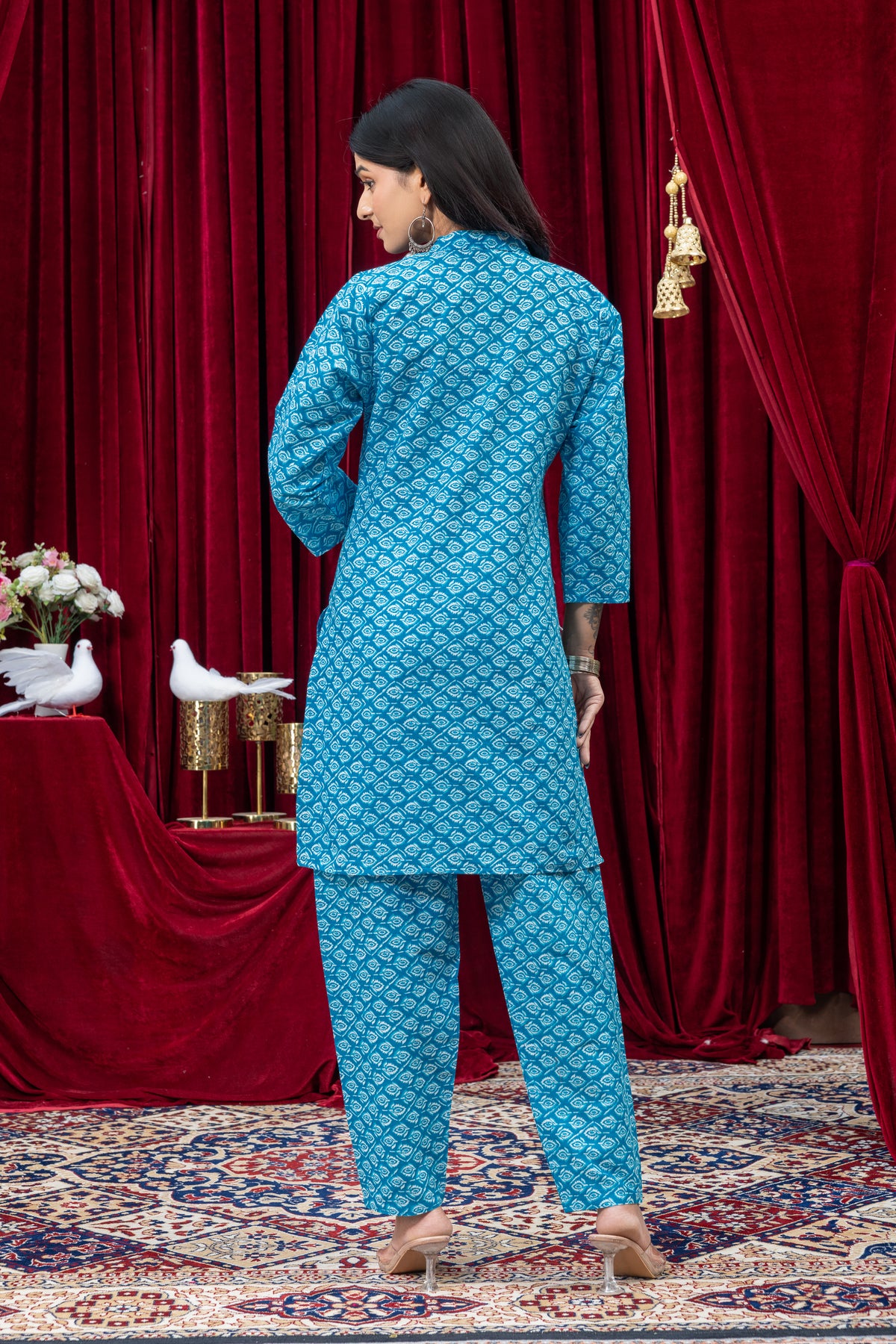 Turquoise Blue Printed Kurta Set