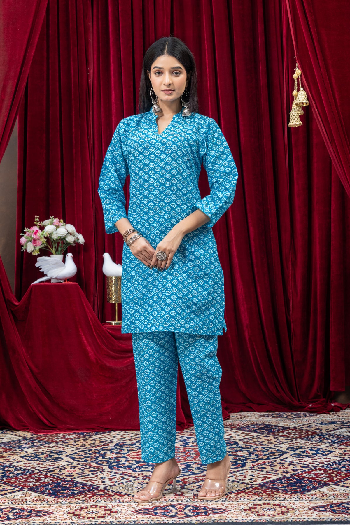 Turquoise Blue Printed Kurta Set
