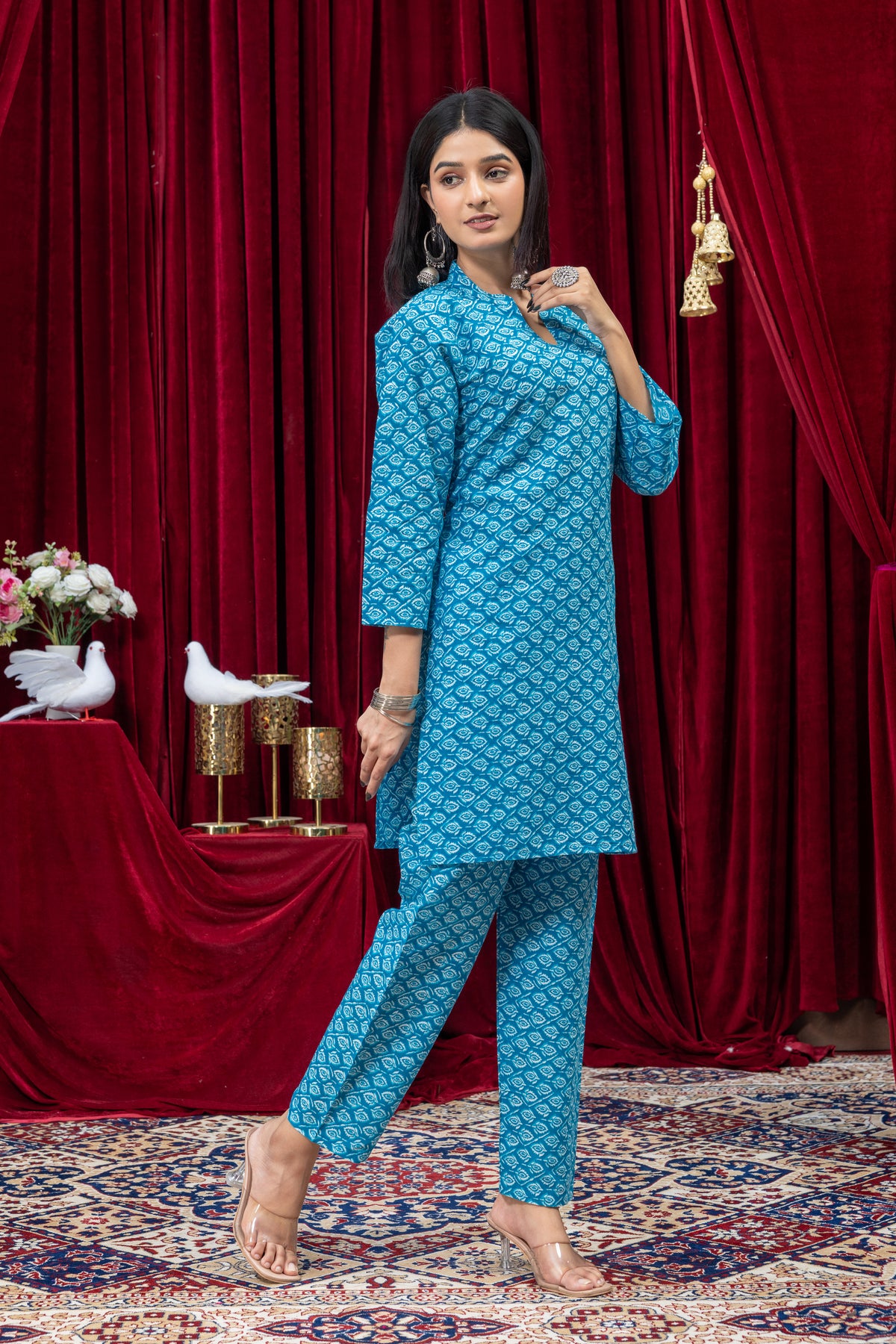 Turquoise Blue Printed Kurta Set