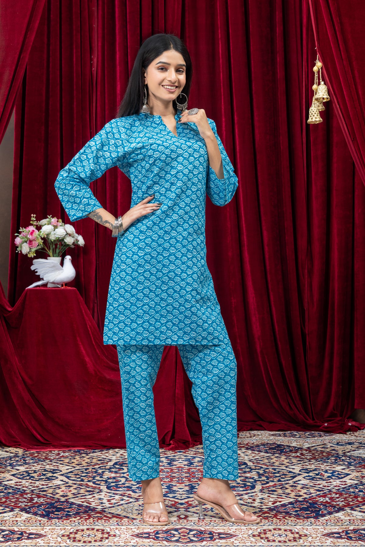 Turquoise Blue Printed Kurta Set