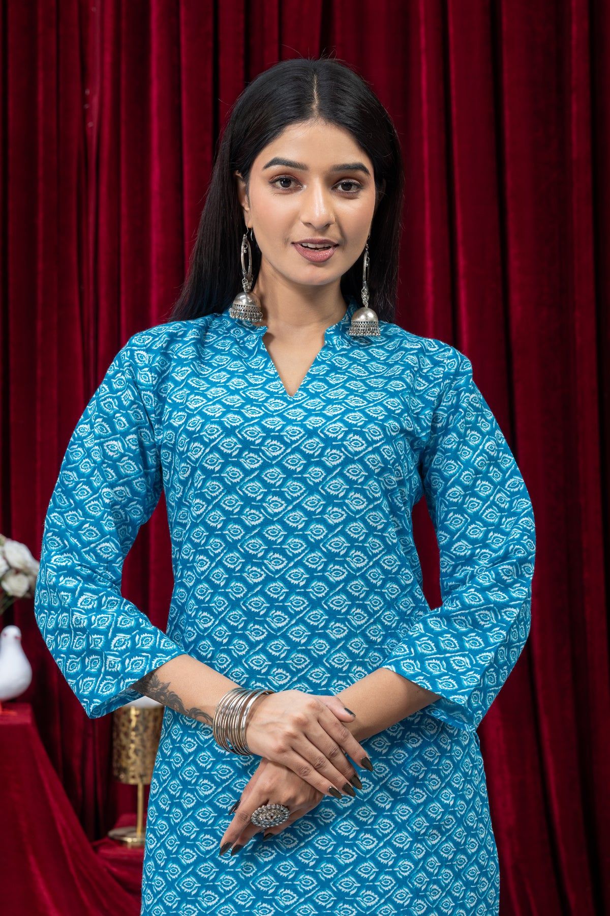 Turquoise Blue Printed Kurta Set